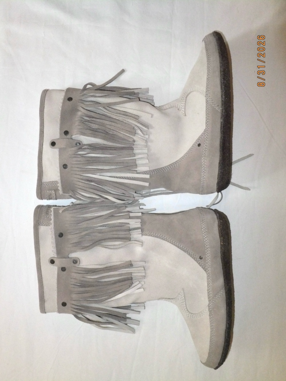 Diesel Fringed Suede Moccasin Boots in Light Taupe 7.5 Winter Snow